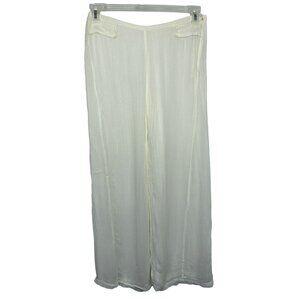 Papillon White Wide-Leg Rayon Crepe Fully Lined Pants Sz M Flowey